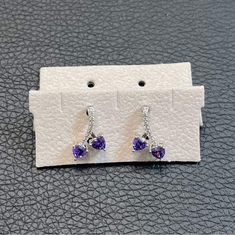 New sterling silver amethyst double heart earrings
